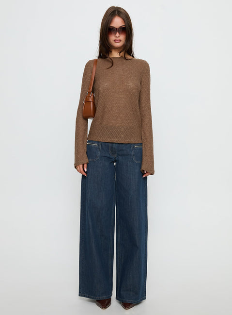 Unwritten Mid Rise Wide Leg Jeans Dark Blue Wash Petite