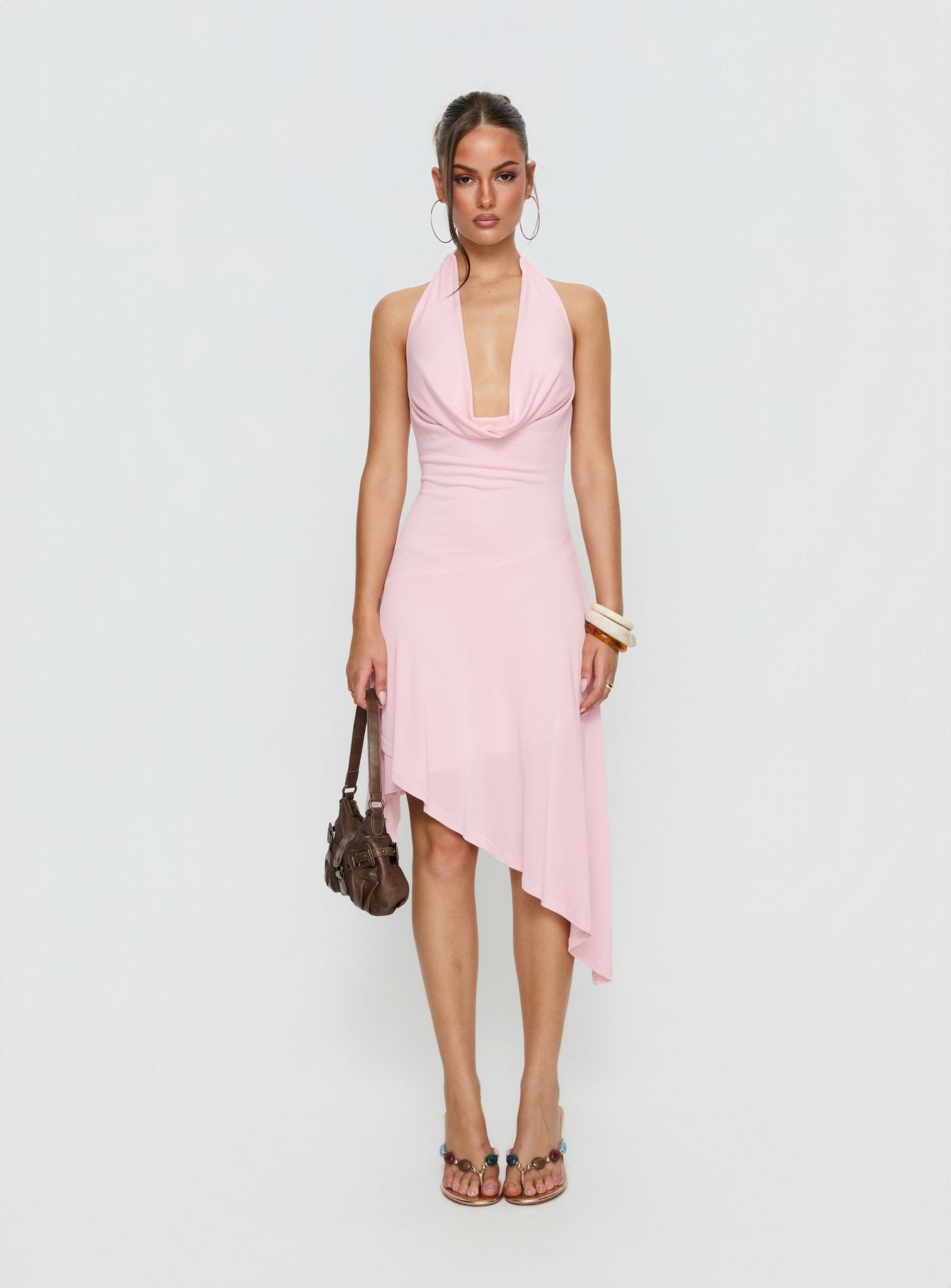 Yesina Halter Jersey Midi Dress Pink