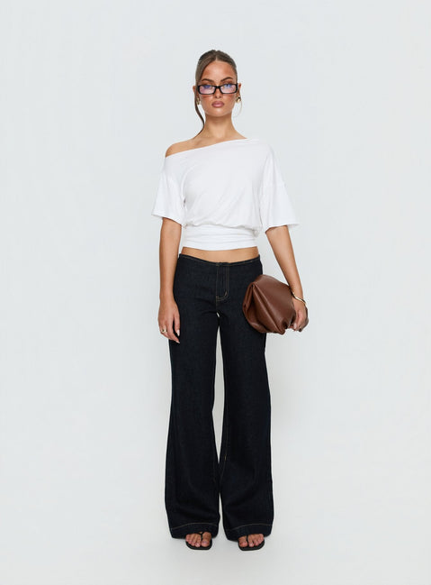 Designed with Buenos No Waist Low Rise Straight Leg Jeans Raw Denim Petite womens-jeans featuring belt and gold detailing product Princess Polly