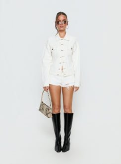 Posse Distressed Micro Denim Shorts White