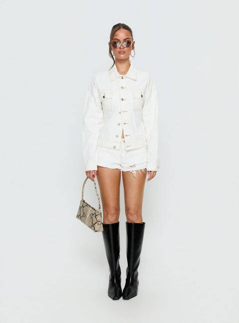 Posse Distressed Micro Denim Shorts White