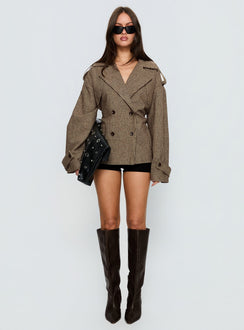 Brieanna Cropped Trench Coat Brown Check