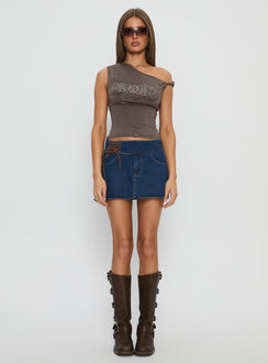   front view of model wearing Princess Polly Indie Tie Up Mini Skirt Mid Wash Mini Skirts 