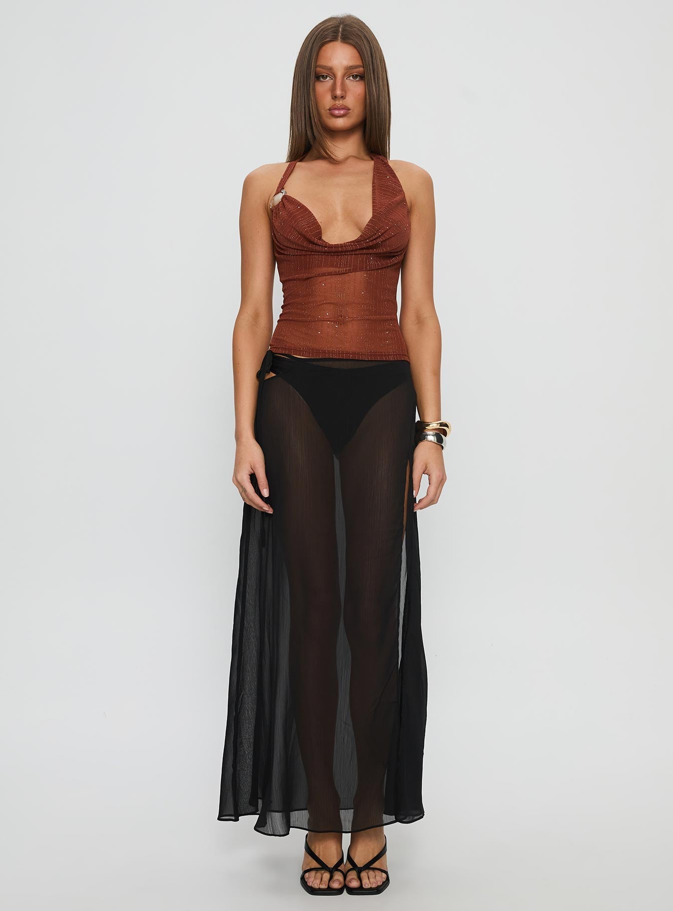 Onyxa Sheer Wrap Maxi Skirt Black