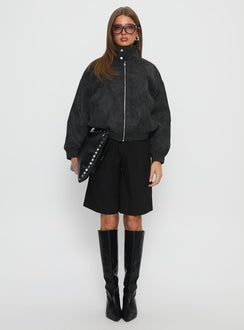 Ellissa Faux Suede Bomber Jacket Black