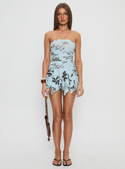 Minxie Strapless Playsuit Blue Floral