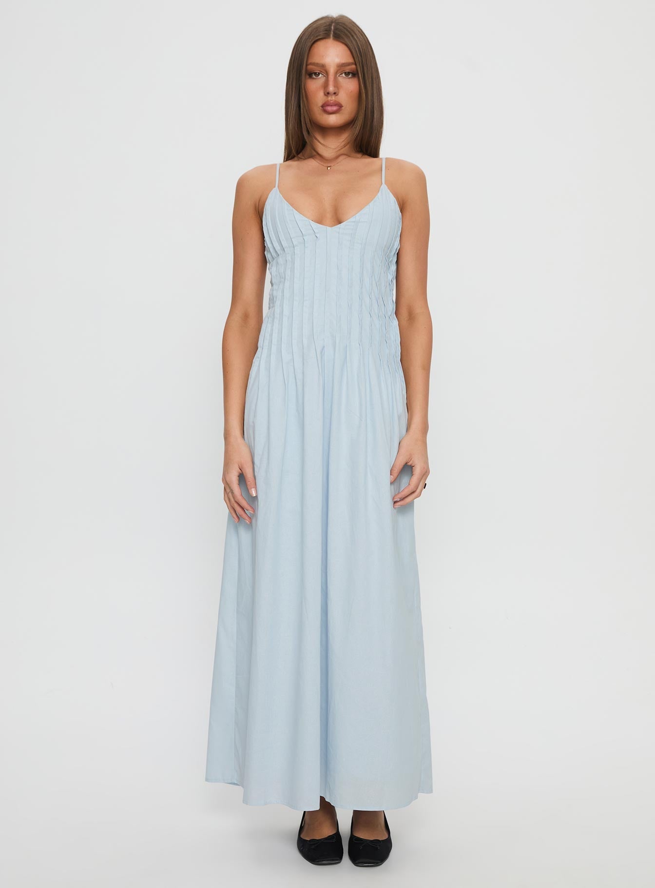 Adriela Pleat Maxi Dress Blue