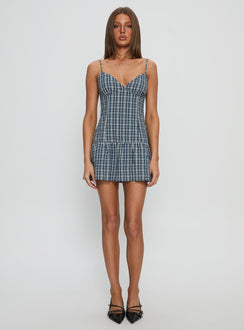 Jessamae Drop Waist Playsuit Blue Check