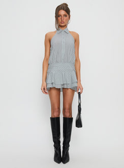 Soreia Halter Tiered Mini Dress Blue Stripe