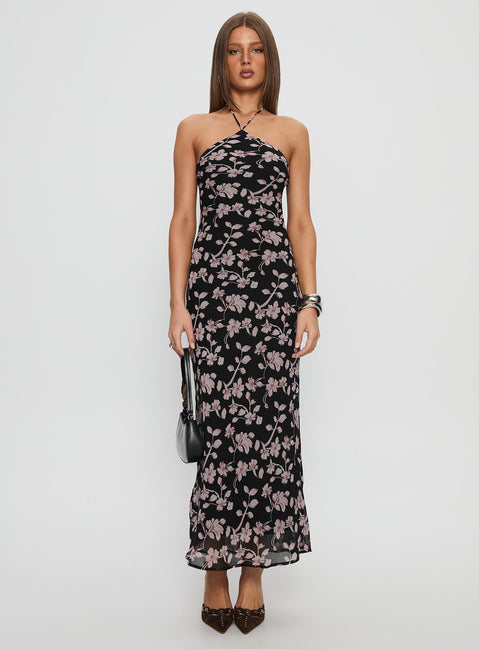 Anisa Halter Maxi Dress Black Floral