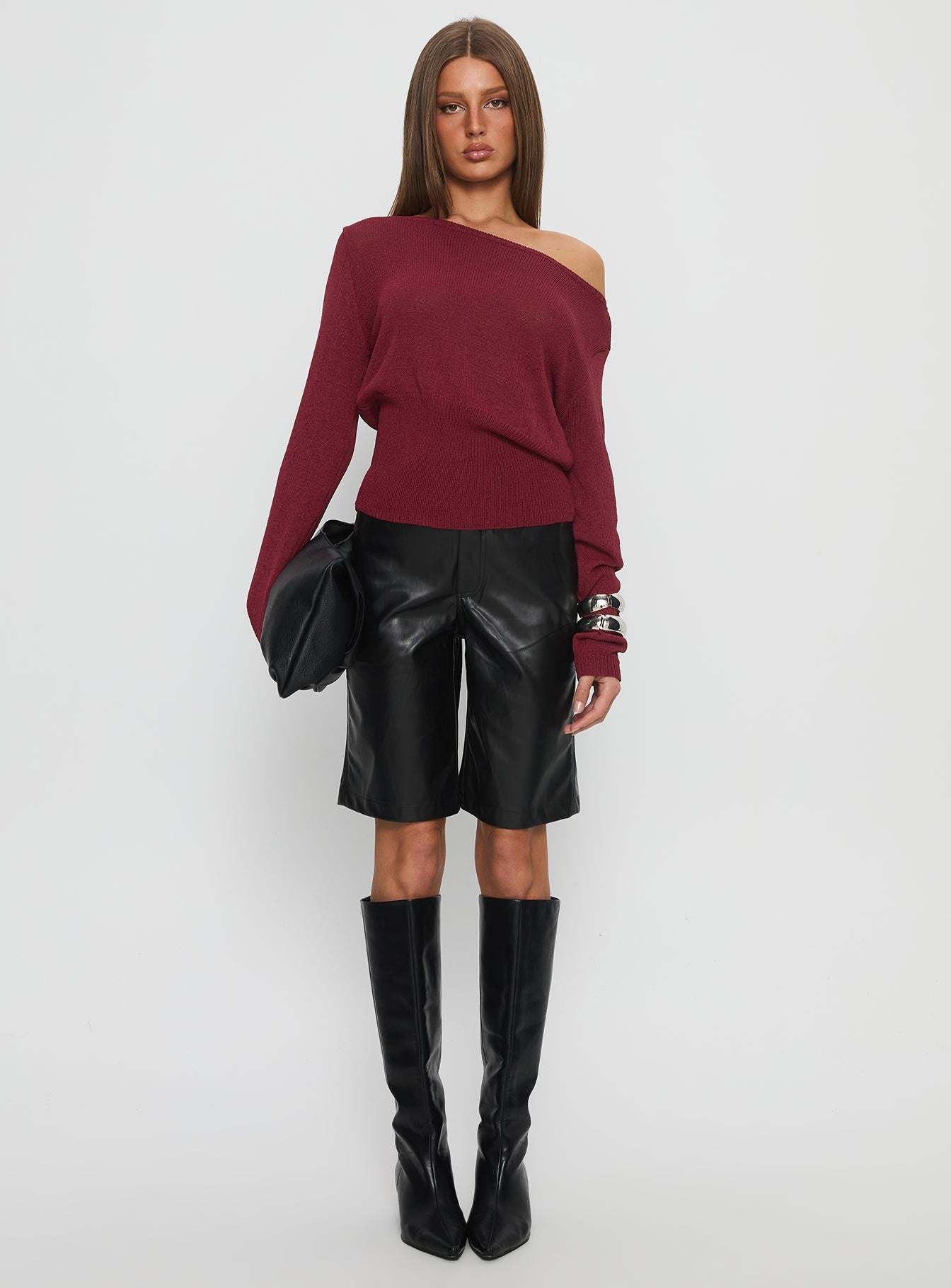 Durian Asymmetric Knit Sweater Burgundy