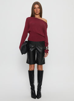 Durian Asymmetric Knit Sweater Burgundy