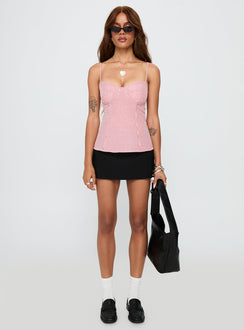 front view of model wearing Princess Polly In Your Palm Top Red Stripe Sleeveless Sweetheart 