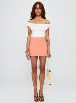 front view of model wearing Princess Polly Irina Multi-wear Top White Sleeveless Asymmetric Neckline 