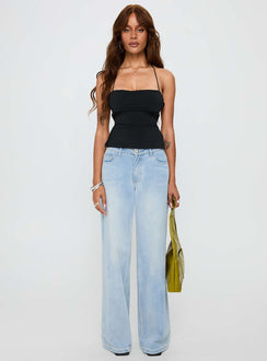 front view of model wearing Princess Polly In The End Tie Back Top Black Sleeveless Square Neck 