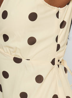 Nellie Mini Dress Lemon / Brown Polka Dot