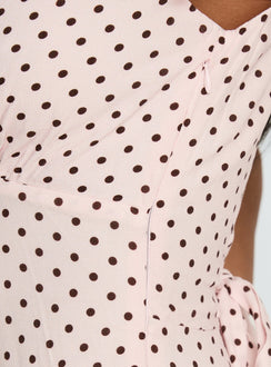 Cannelloni Mini Dress Pink / Brown Polka Dot