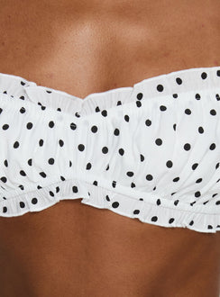 Honey Haze Micro Frill Crop Top White Polka