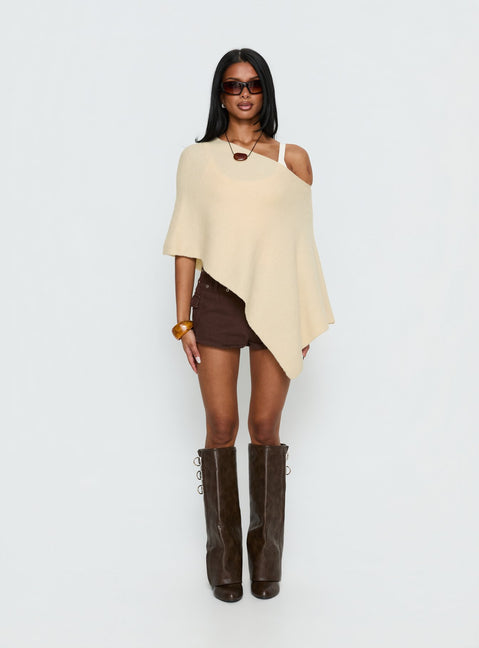 Rouse Off Shoulder Heavy Knit Poncho Cream