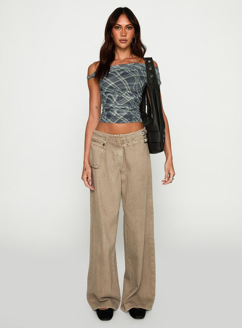 front view of model wearing Princess Polly Sweet Embrace Off Shoulder Top Multi Short Sleeves straight 