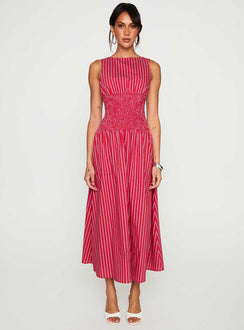 lilienne cotton poplin maxi dress red stripe Lilienne Stripe Cotton Blend Poplin Dress (Women)