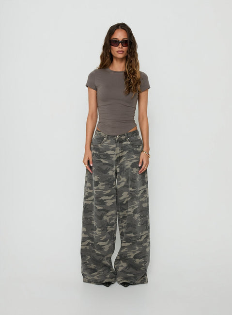Naylor Mid Rise Wide Leg Jeans Camo