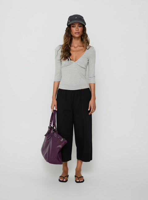 Back To Friends V Neck 3/4 Sleeve Top Grey Marle