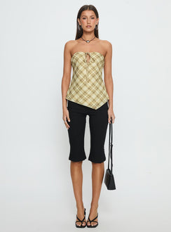 I Wonder Strapless Cut Out Top Yellow Check