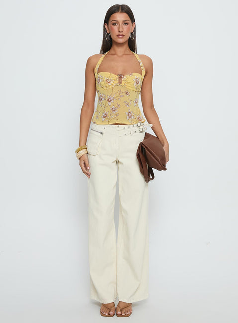 Isabetta Halter Top Yellow Floral