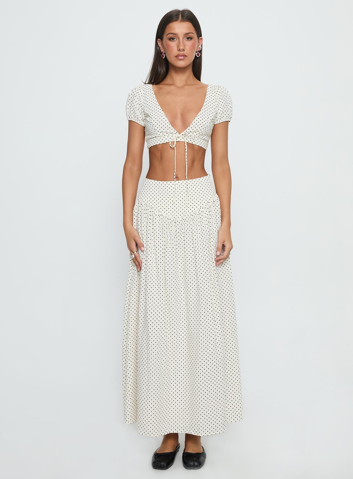 Alletta Drop Waist Maxi Skirt Cream Polka