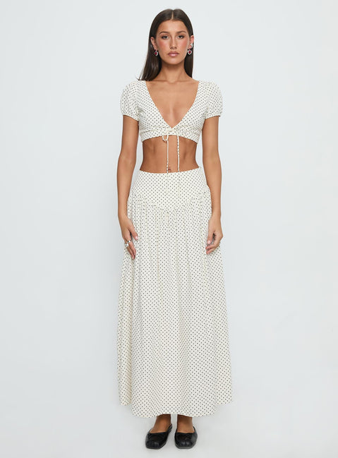 Alletta Drop Waist Maxi Skirt Cream Polka