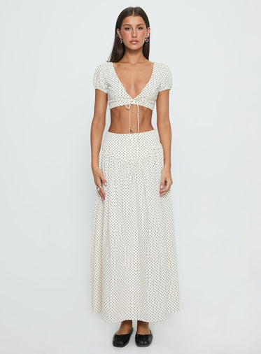 Alletta Tie Up Top Cream Polka