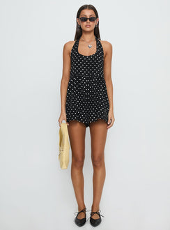 Averitt Halter Playsuit Black Polka Dot