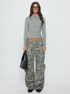 side view of model wearing Princess Polly Sweetness Low Rise Straight Leg Jeans Digital Camo Low Rise Jeans 