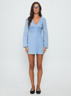 Corie Long Sleeve Corset Mini Dress Blue Stripe