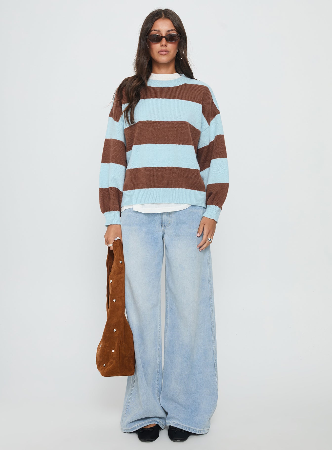 Ardentia Crew Neck Knit Sweater Aqua Stripe