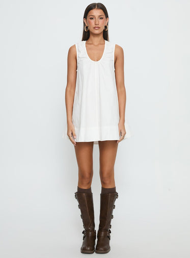 Eberta Ruched Baby Doll Mini Dress White