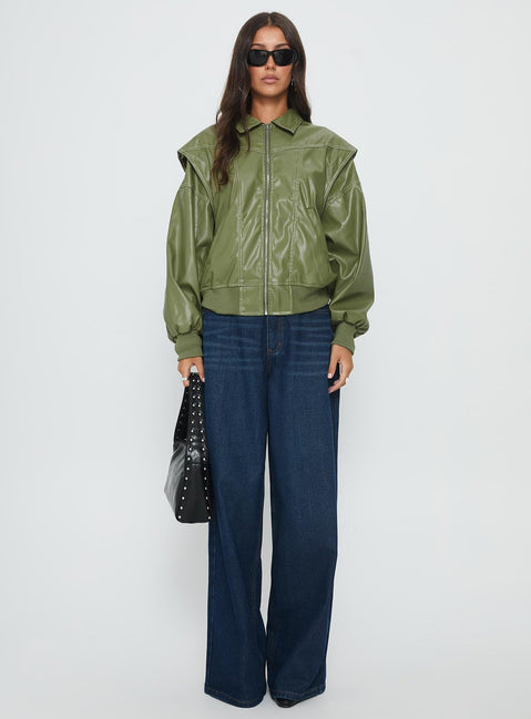 Transcendent Faux Leather Jacket Green