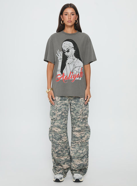 More Than A Woman Oversized Graphic Top Grey