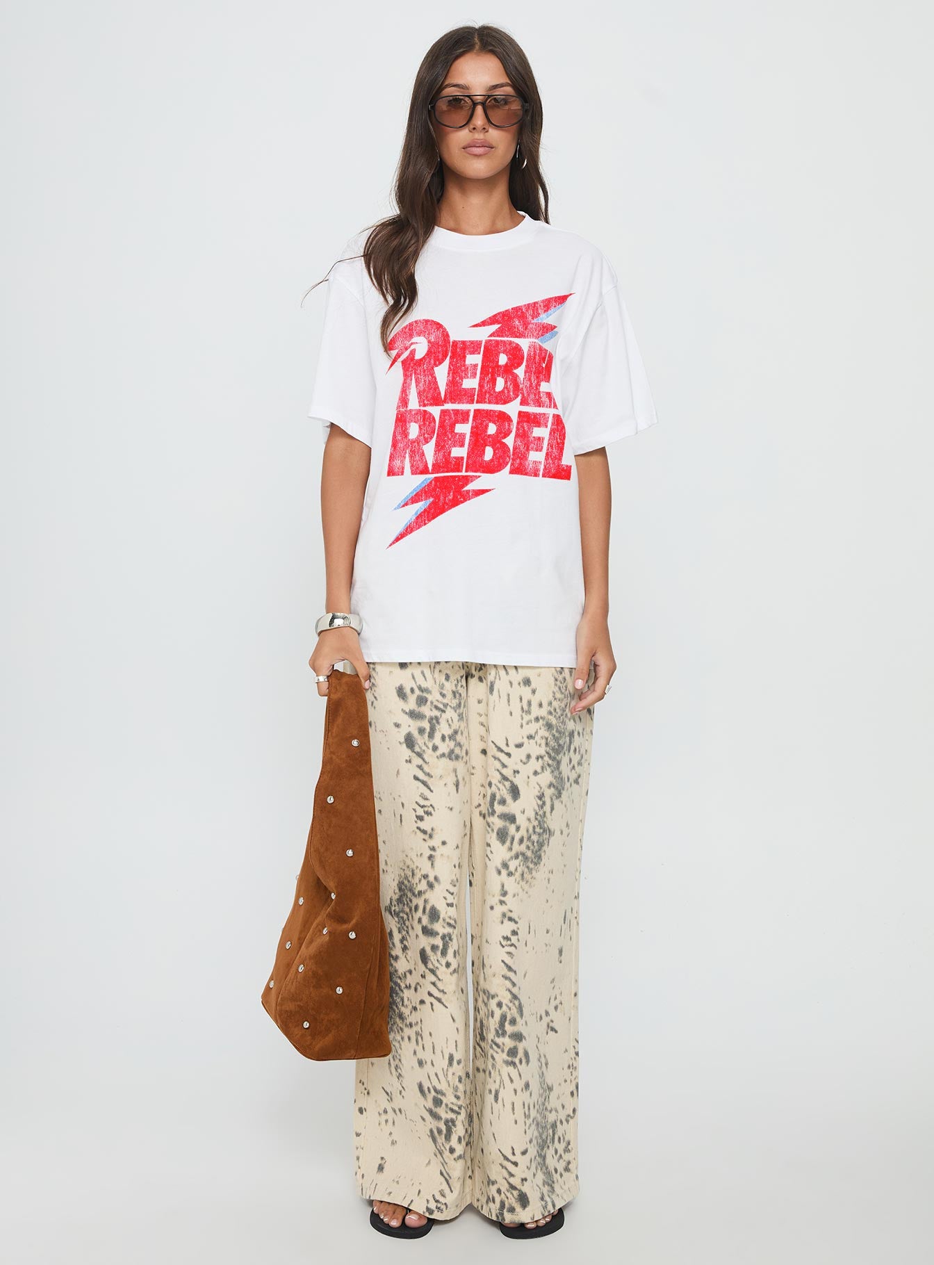 Rebel Rebel Oversized Graphic Top White
