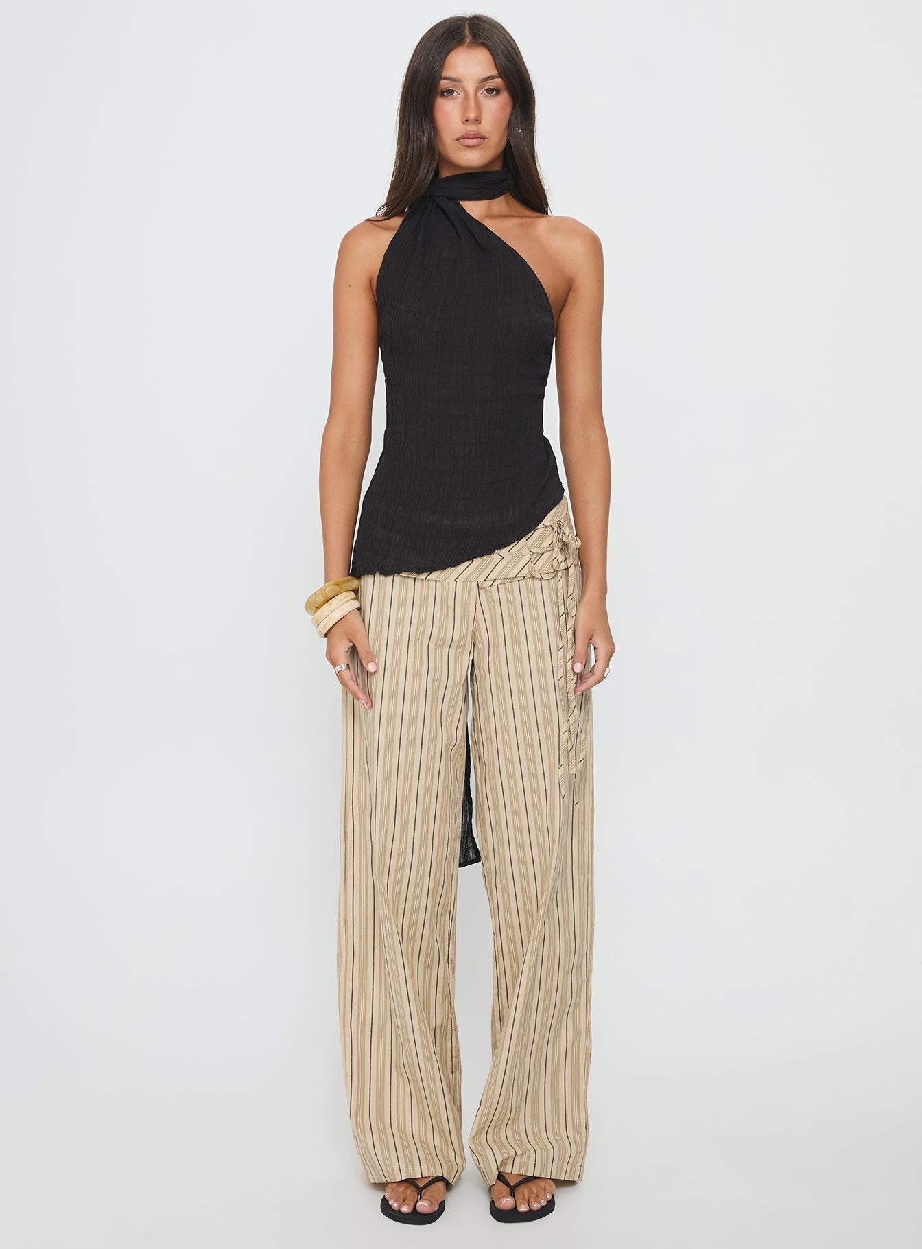 Yaleina One Shoulder Tie Scarf Top Black