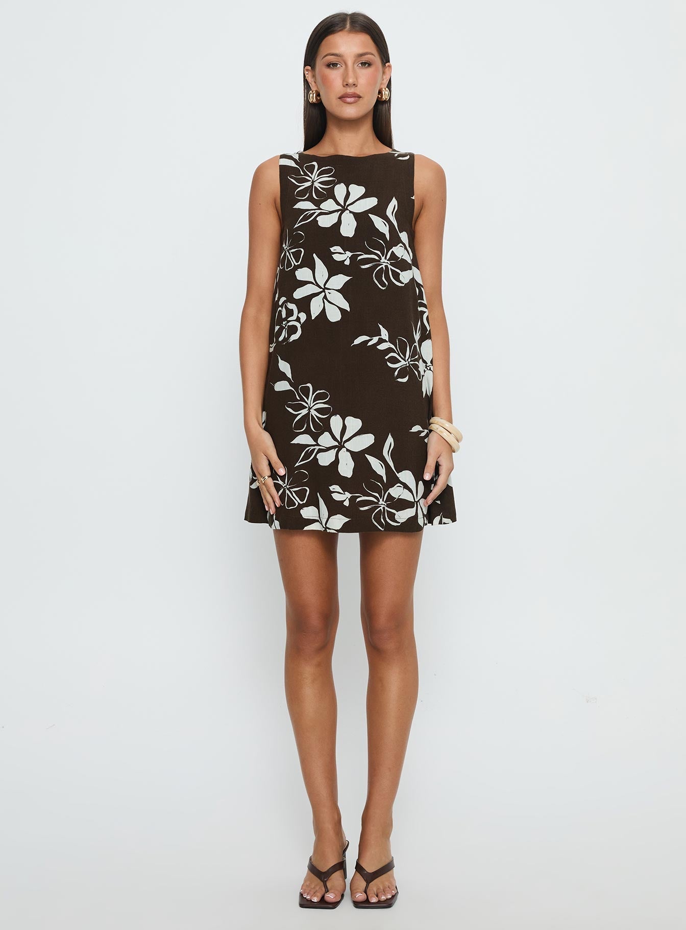 We Could Go Mini Dress Brown Floral