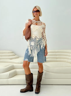 Joanes Crochet Poncho Beige Princess Polly  long 