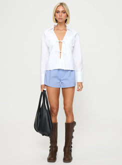 back view of model wearing Princess Polly Kellot Shirt White Full Sleeves V-Neck 