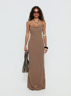 Aliah Cowl Neck Maxi Dress Brown Polka Dot