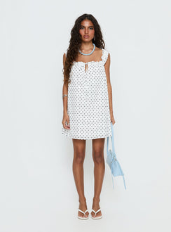 Swing Mini Dress White Polka Dot