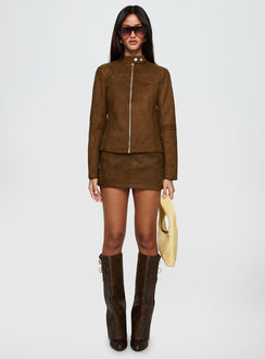 Born To Brag Faux Suede Jacket Brown