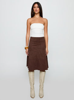 Grimaud Faux Suede Midi Skirt Brown