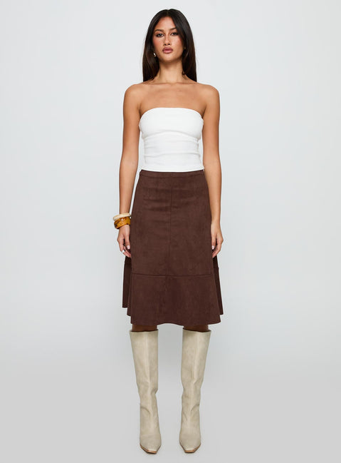 Grimaud Faux Suede Midi Skirt Brown