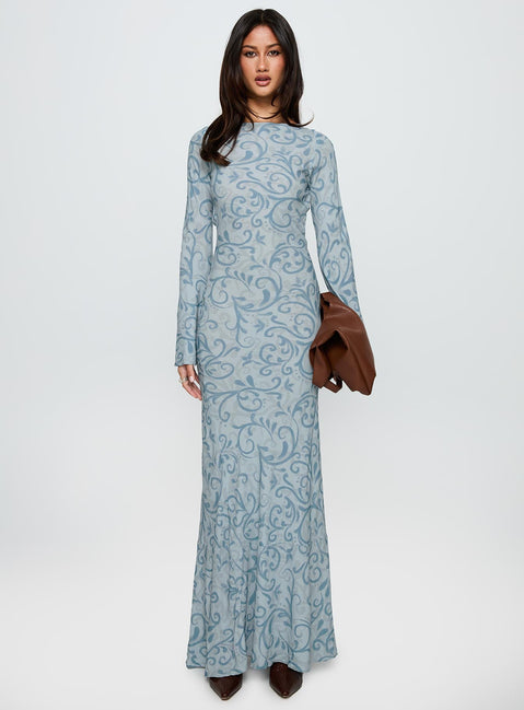 Miss Your Touch Backless Maxi Dress Blue Multi